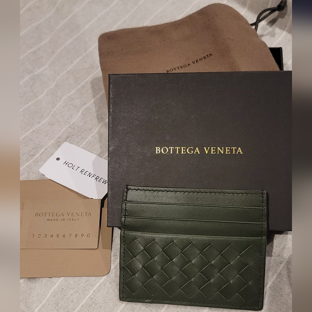 Bottega Veneta Green Leather Card Holder